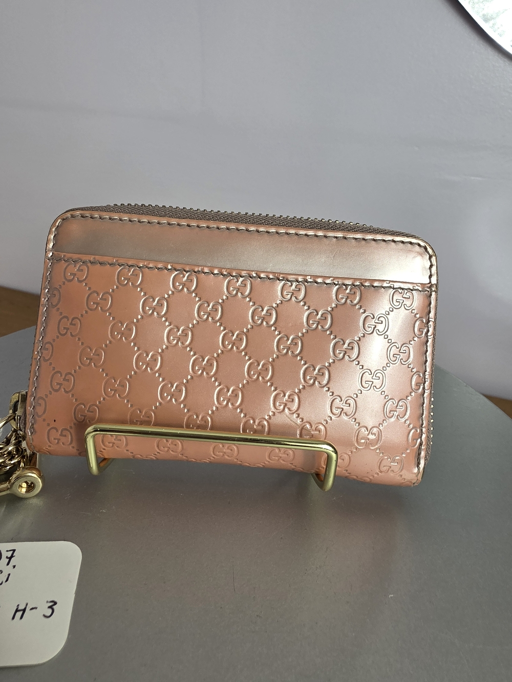 Gucci Rose Gold Metallic GG Zip Wallet